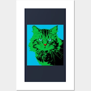 CAT POP ART BLUE GREEN Posters and Art